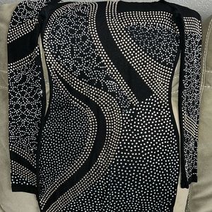 Black Rhinestone Long Sleeve Dress